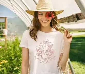 women wearing a hat a t-shirt